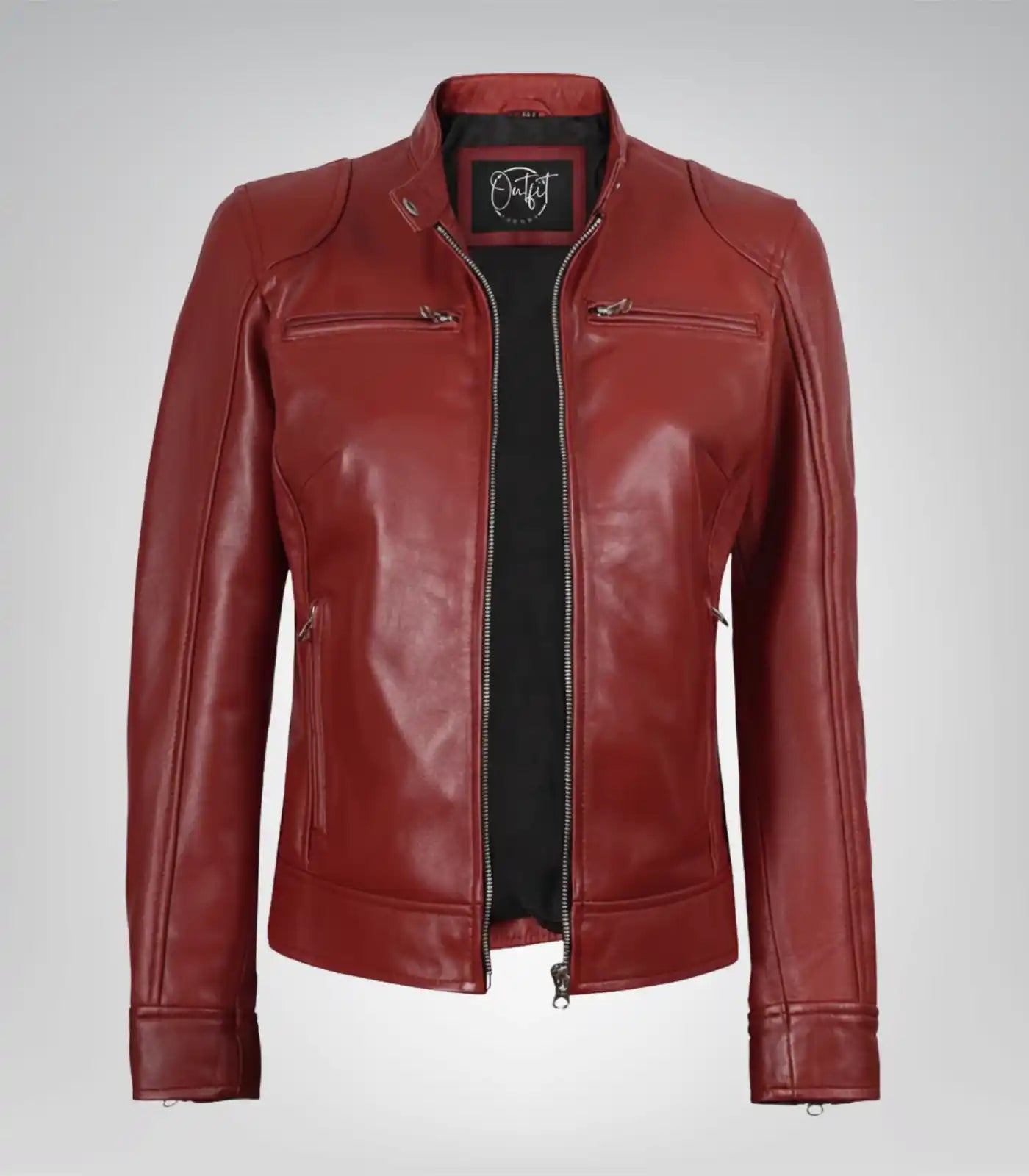 Women’s Luxe Red Real Leather Biker Jacket