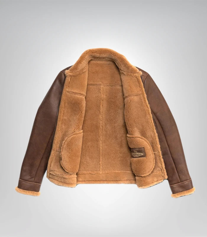 Classic men's winter bomber jacket – genuine brown leather