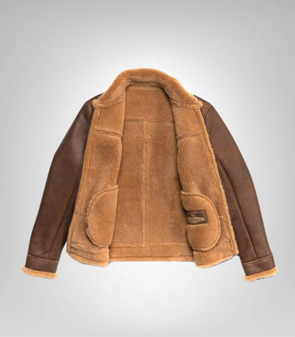 Classic men's winter bomber jacket – genuine brown leather