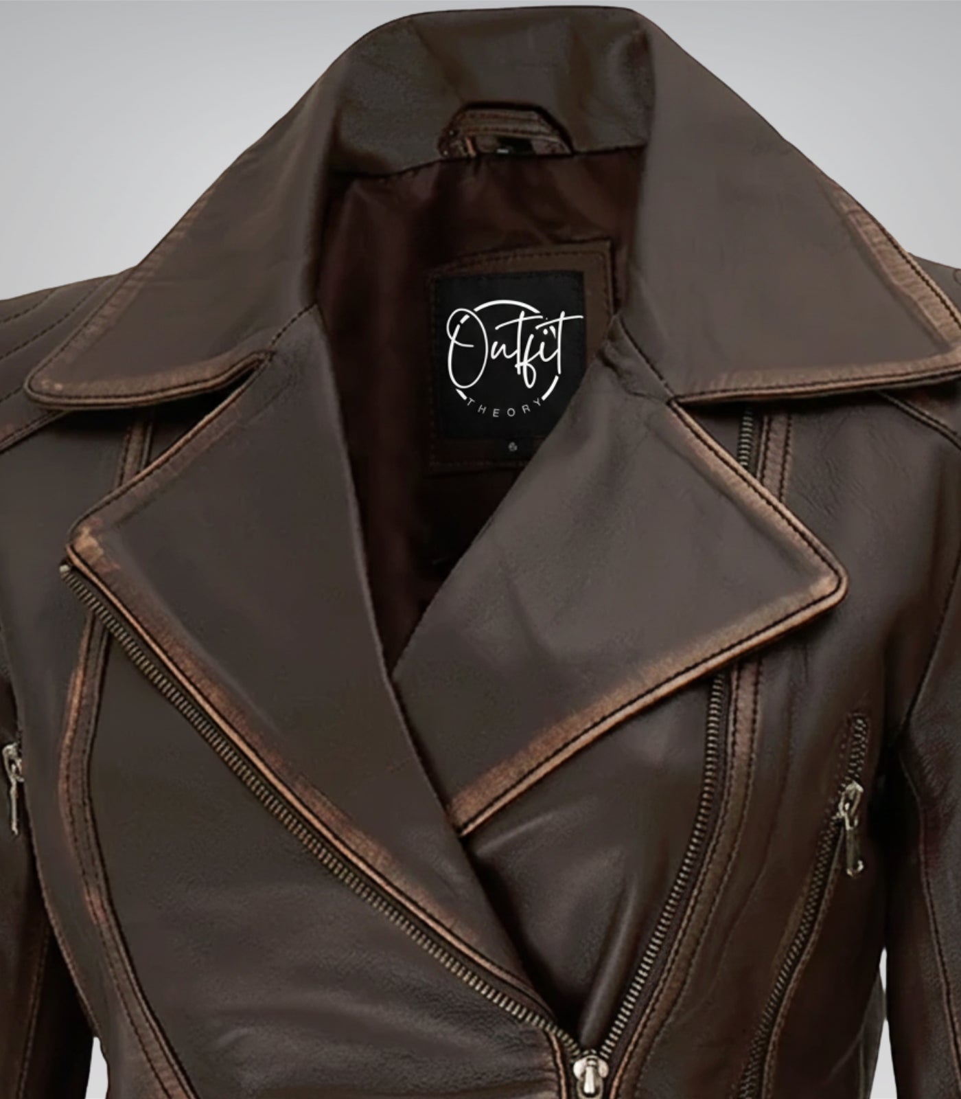 Longline women’s biker jacket in distressed brown leather