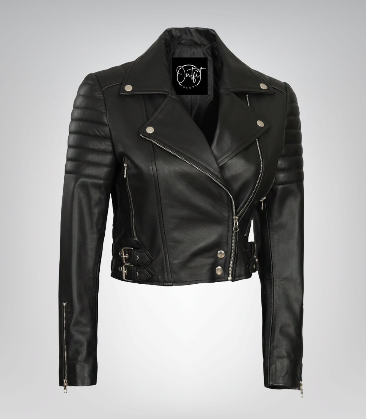 Women’s Black Cropped Moto Jacket with Asymmetrical Front