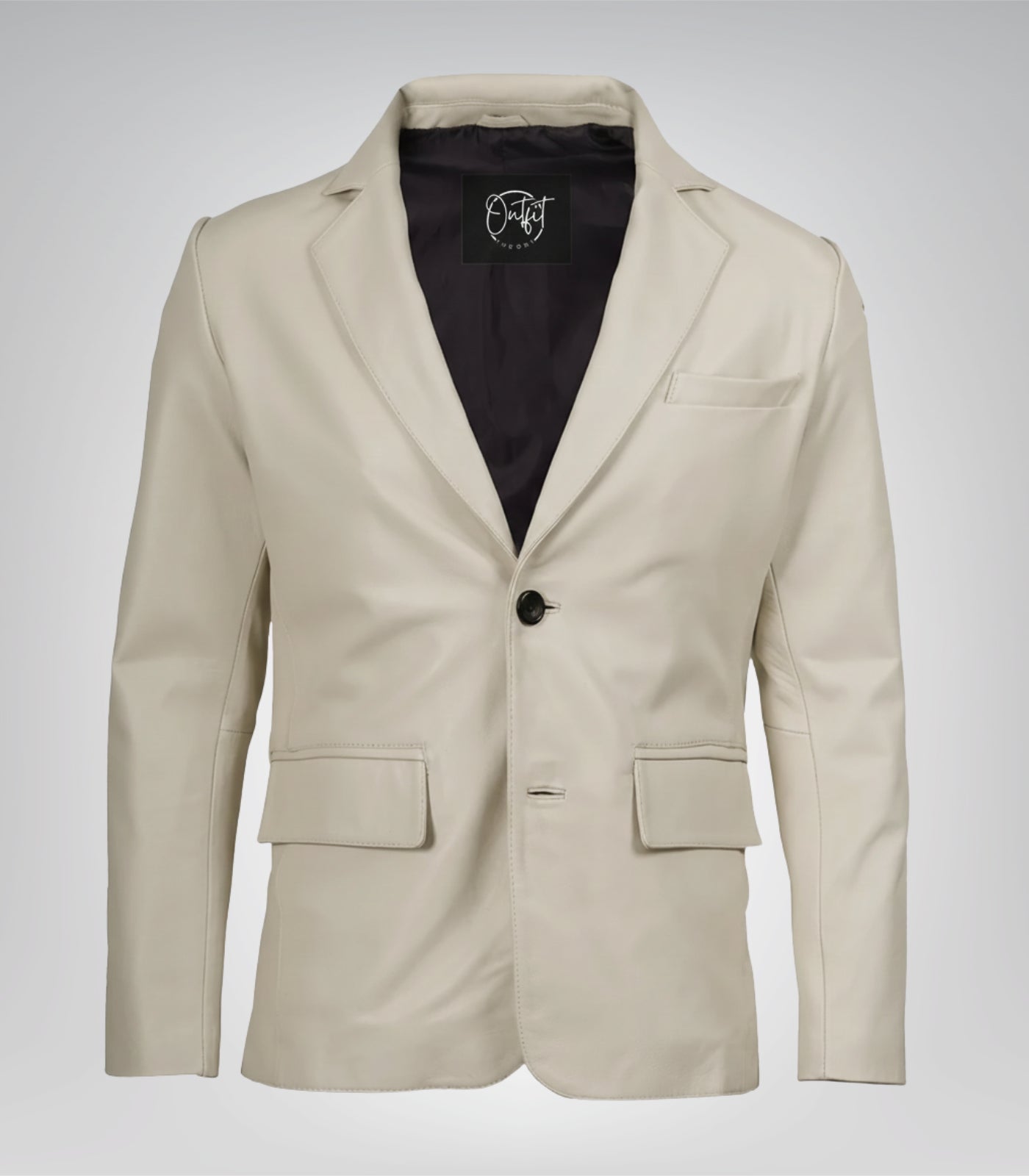 Men’s premium off-white leather blazer jacket with notch lapel