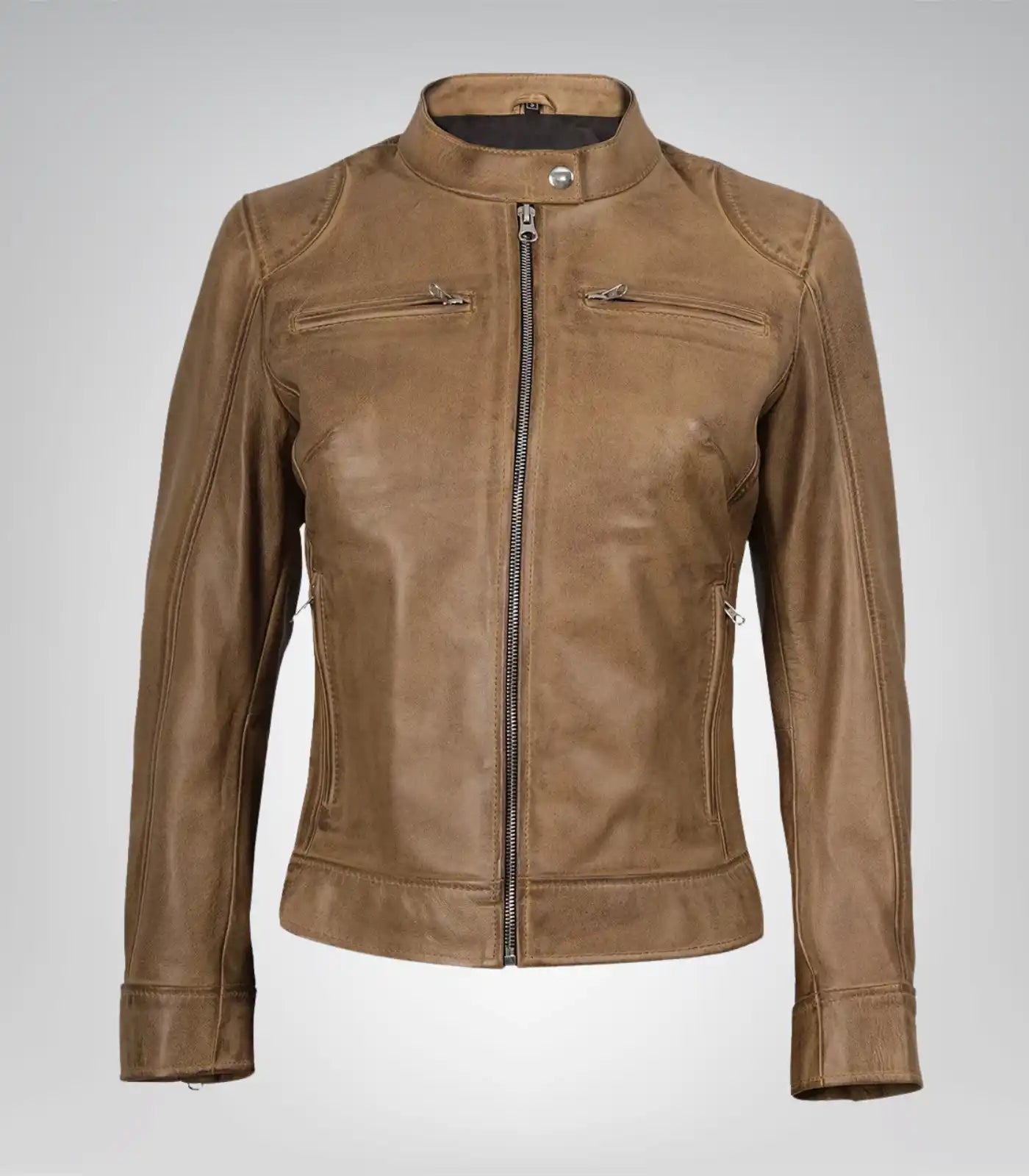 Women’s premium camel leather motorcycle jacket