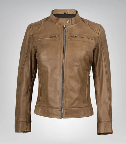 Women’s premium camel leather motorcycle jacket