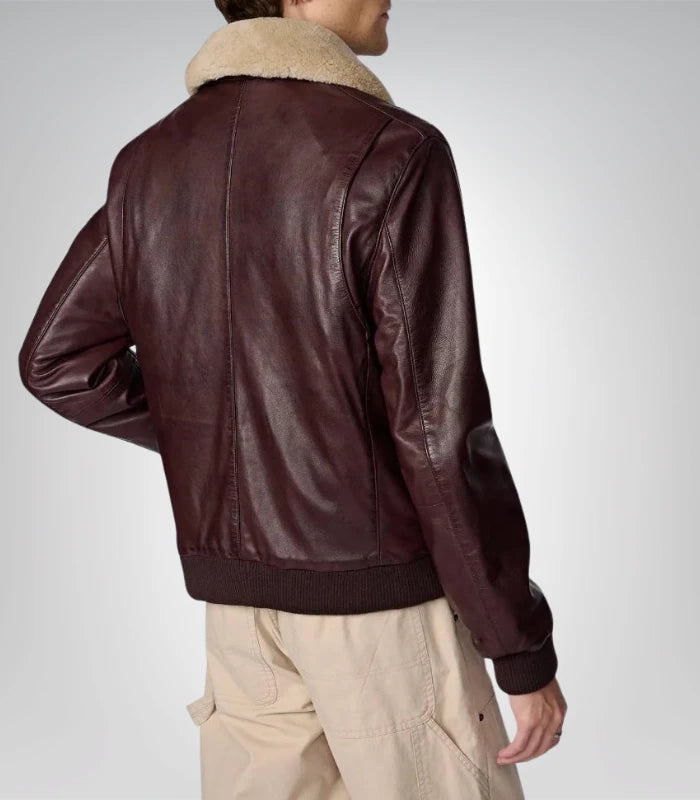 Classic men’s brown aviator jacket – genuine leather with hooded design