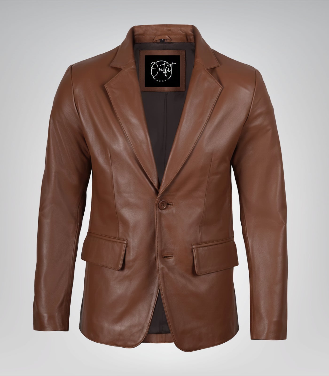 Men’s premium cognac leather blazer jacket with two buttons