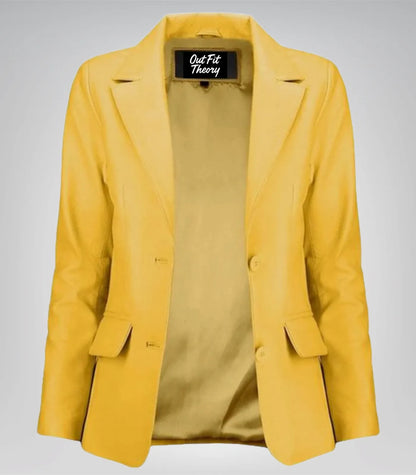 Women’s elegant yellow lambskin blazer – timeless and premium leather design
