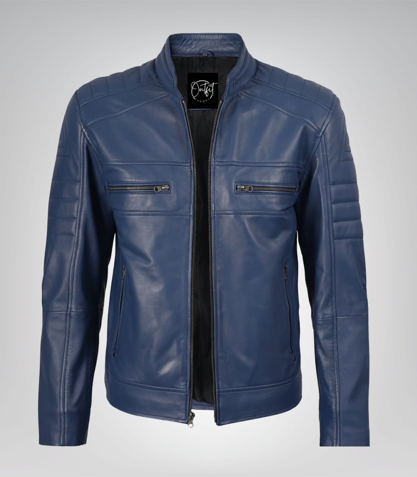 Men’s Blue Leather Motorcycle Jacket