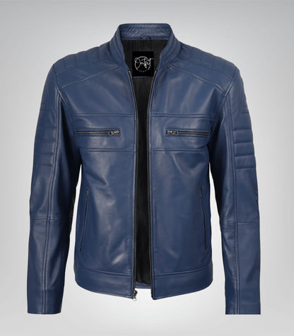 Men’s Blue Leather Motorcycle Jacket