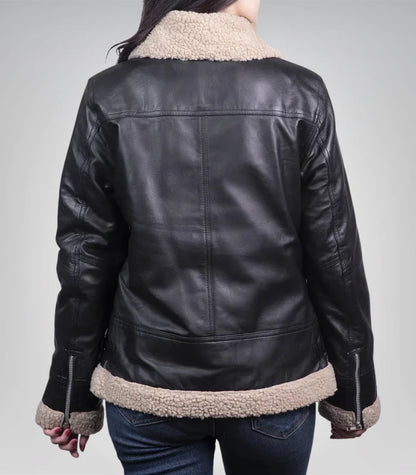 Classic women’s aviator bomber jacket – black leather design