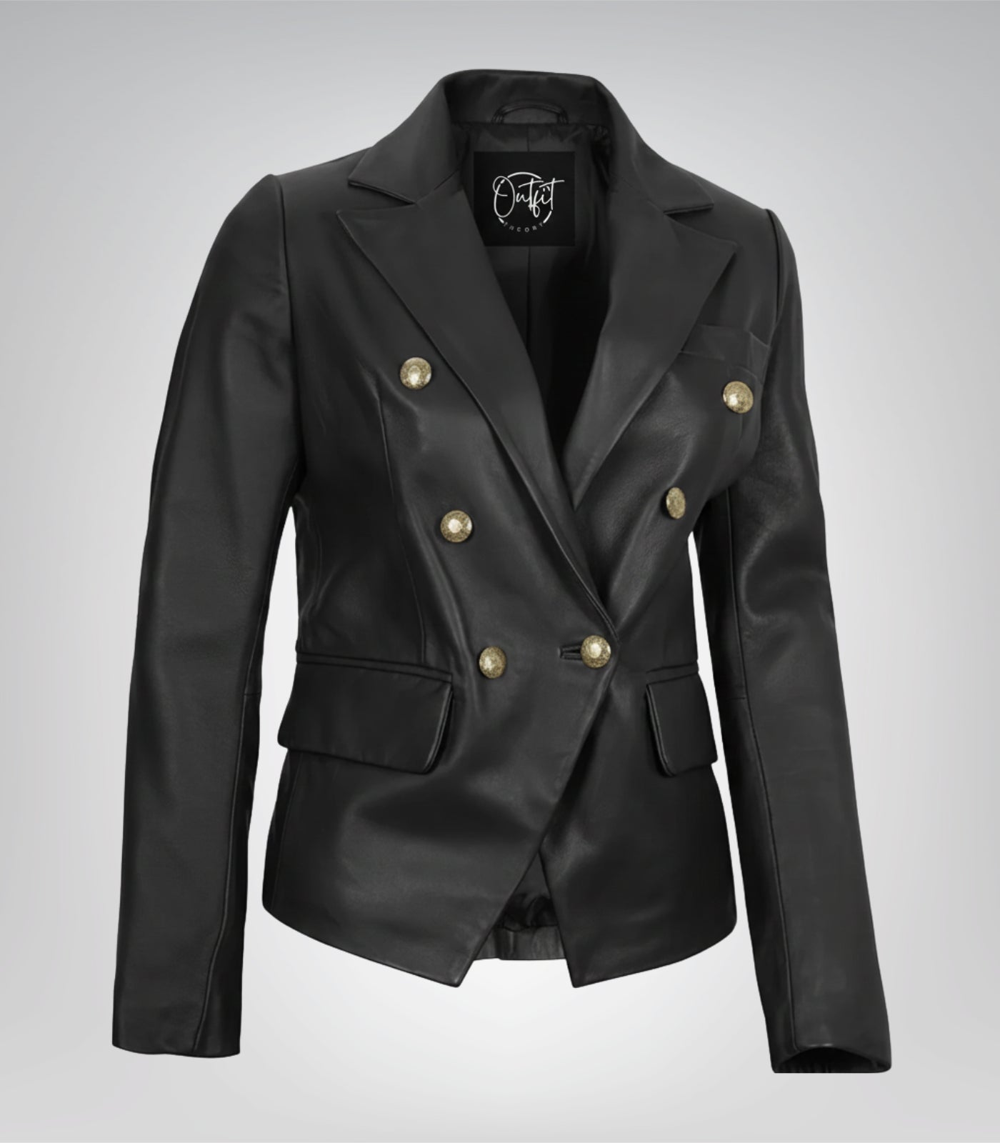 Kim women’s premium black leather blazer jacket with double-breasted closure
