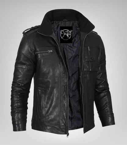 Men’s Black Washed Leather Motorcycle Jacket