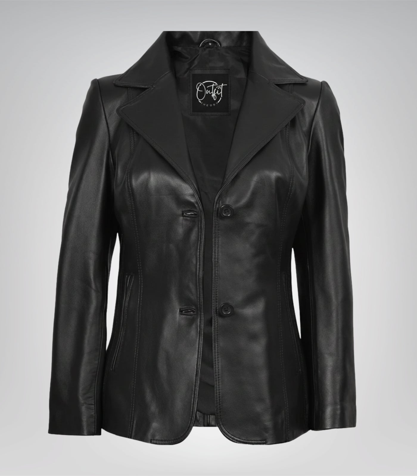 Women’s premium black leather blazer jacket with two buttons