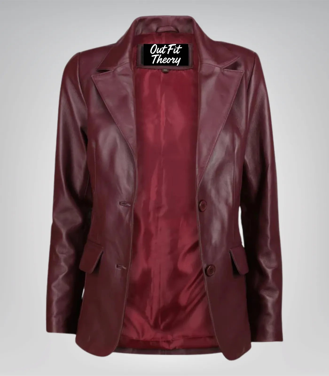 Women’s Classic Burgundy Lambskin Leather Blazer Jacket – Elegant Everyday Style
