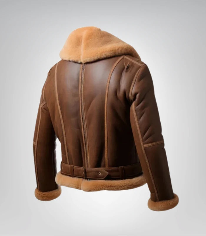 Classic aviator jacket for men – brown sheepskin leather design