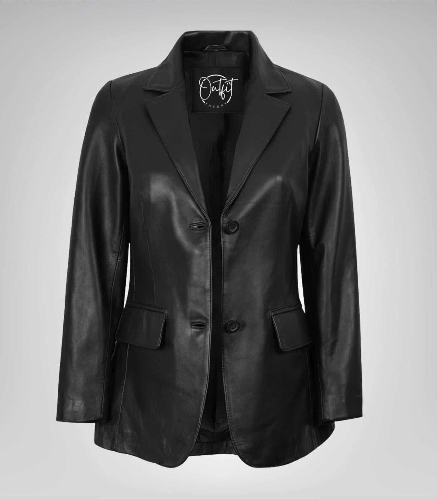 Shannon women’s premium black leather blazer jacket with two buttons