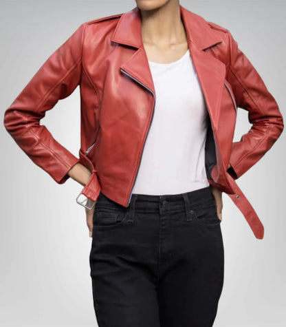 Women’s Red Cropped Leather Jacket – Chic & Modern Short Style