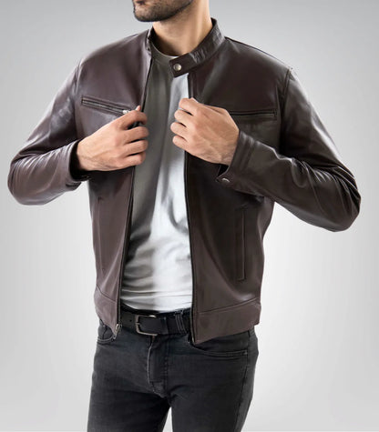 Men’s Brown Pure Sheep Leather Zipper Jacket – Classic & Modern Style