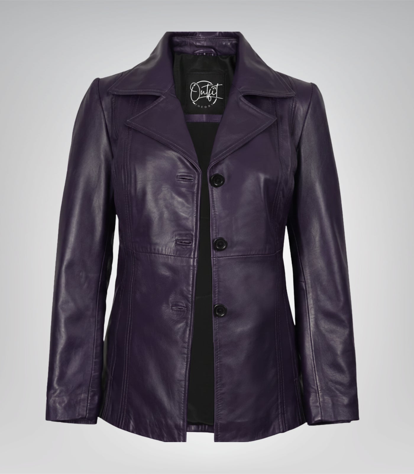 Women’s premium purple leather blazer jacket with three buttons