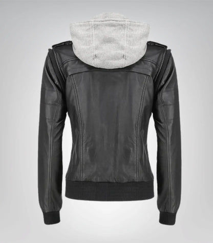 Women’s Genuine Black Lambskin Hooded Leather Jacket – Casual Comfort