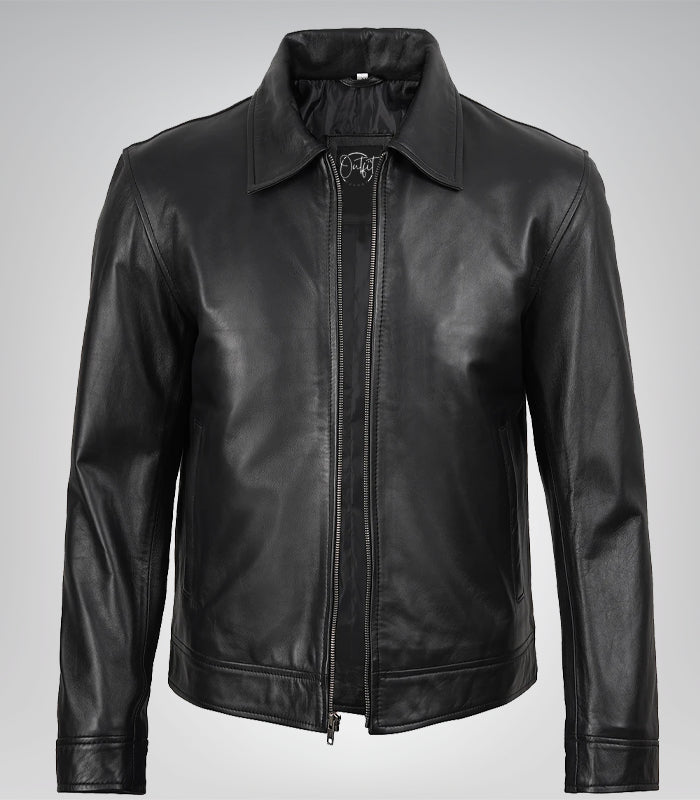 Men's Black Harrington Leather Jacket Real Leather, Classic Mike Style