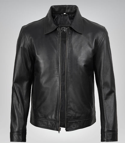 Men's Black Harrington Leather Jacket Real Leather, Classic Mike Style