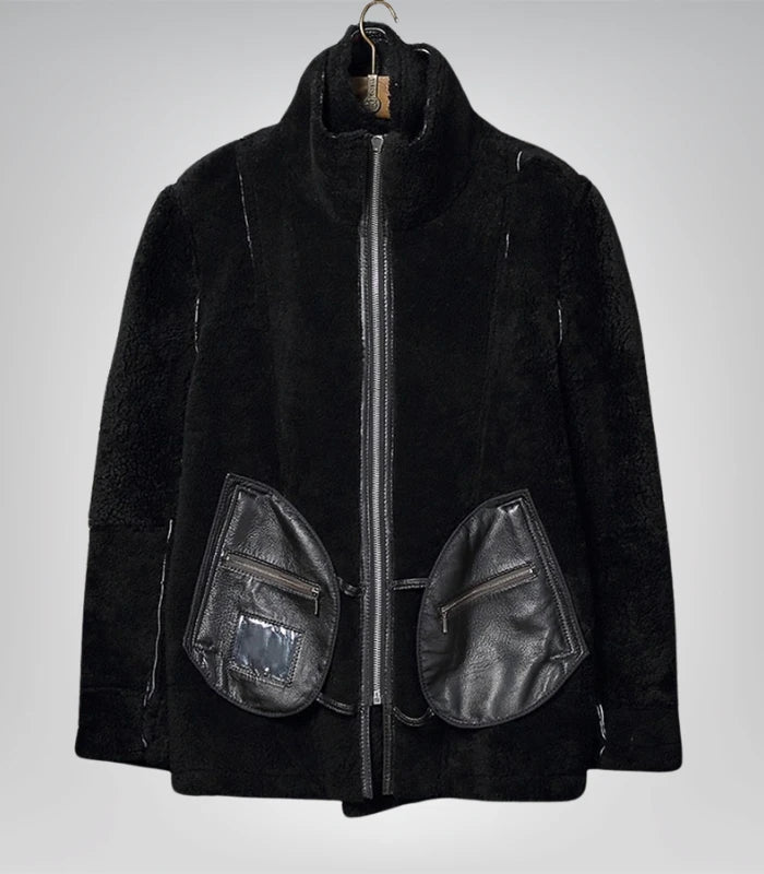 Warm men’s black B3 bomber leather jacket – sheepskin aviator coat