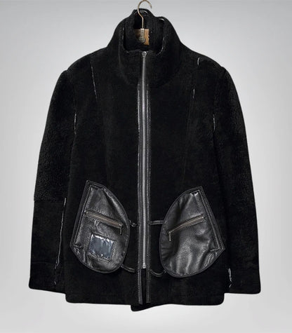 Warm men’s black B3 bomber leather jacket – sheepskin aviator coat