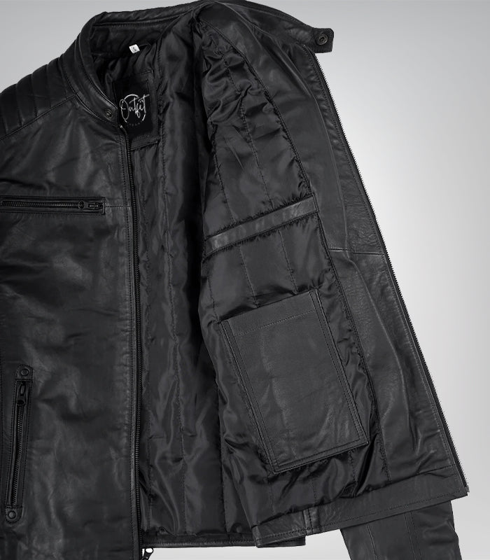 Men’s Matte Black Leather Moto Jacket Slim Fit Biker Style