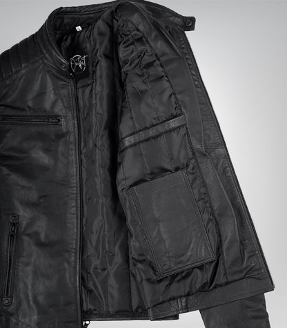 Men’s Matte Black Leather Moto Jacket Slim Fit Biker Style
