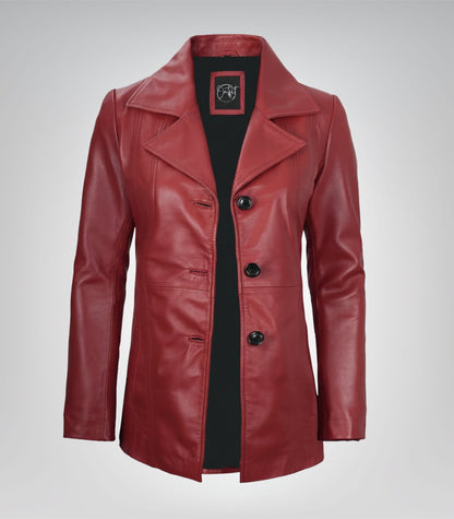 Women’s premium red lambskin leather blazer jacket