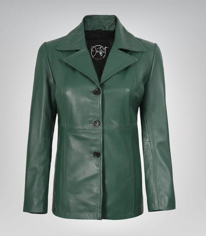 Women’s premium green lambskin leather blazer jacket