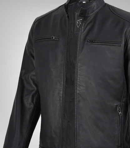 Men’s Matte Black Biker Jacket 100% Real Leather, Café Racer Style