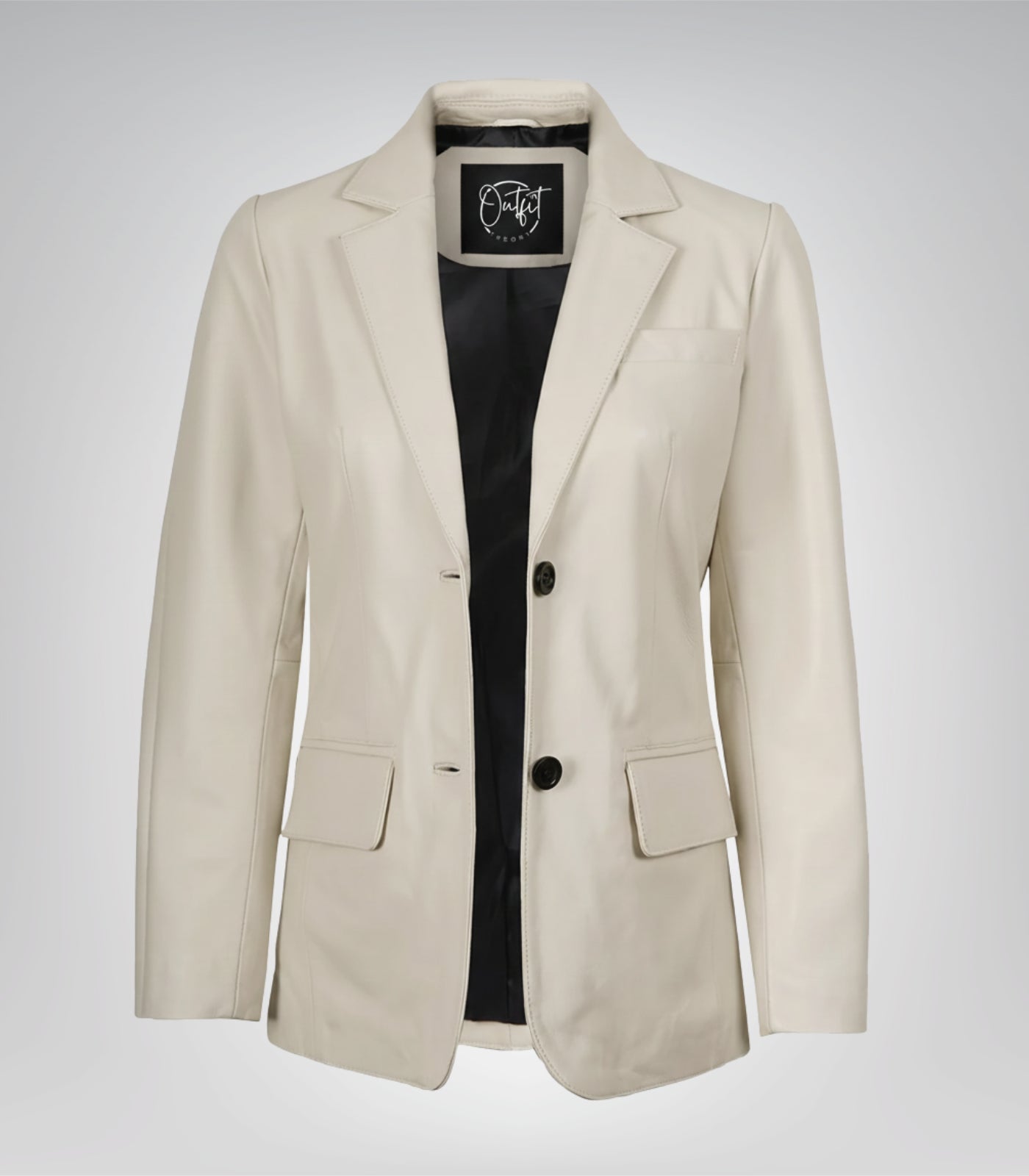 Women’s premium off-white lambskin leather blazer jacket