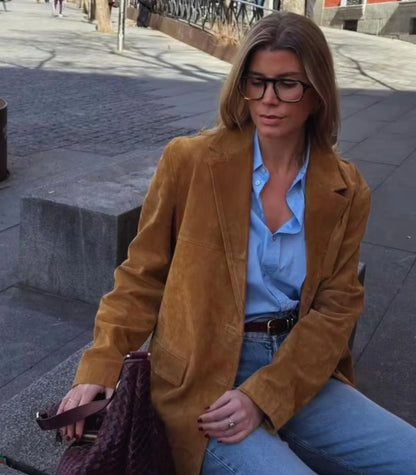 Premium women’s brown suede leather blazer – 80s western style