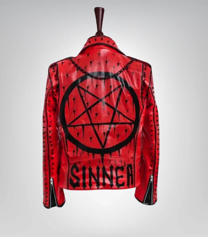 Rebel style leather jacket – black and red spiked biker fashion