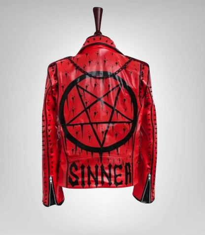 Rebel style leather jacket – black and red spiked biker fashion