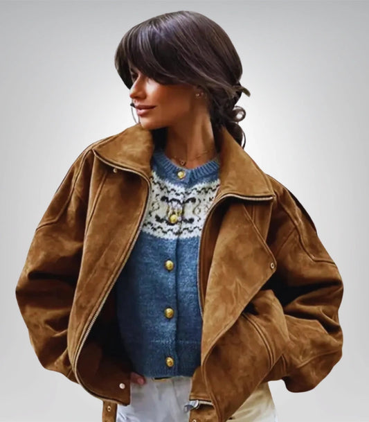 Vintage brown suede bomber jacket – handmade oversized leather jacket