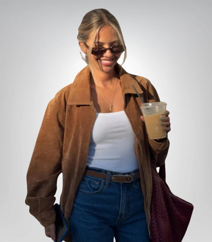 90s retro suede jacket – vintage brown oversized leather outerwear