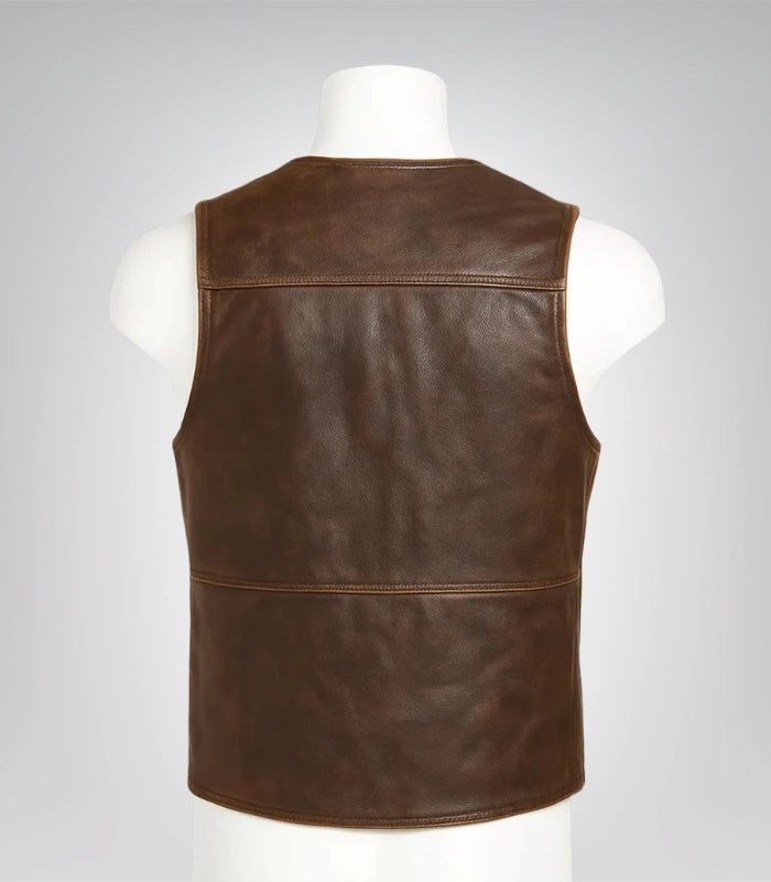 Classic motorcycle vest for men – brown leather biker outerwear