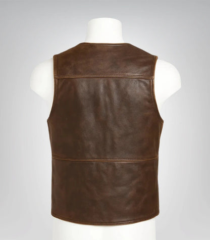 Classic motorcycle vest for men – brown leather biker outerwear