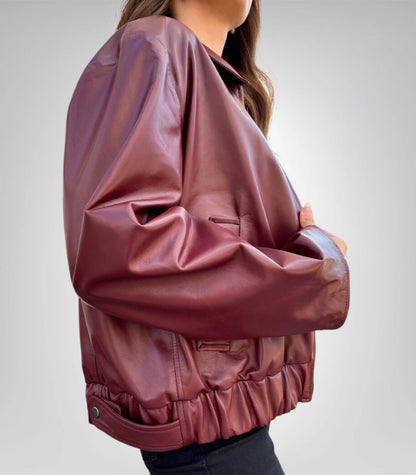 Burgundy Genuine Short Leather Jacket