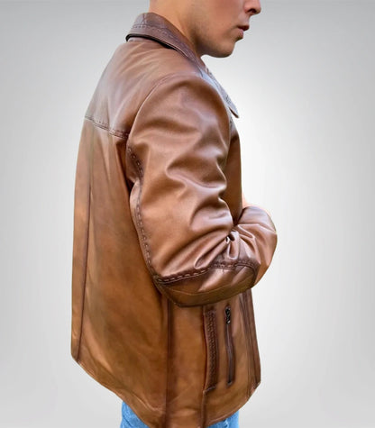 Brown Long Men Leather Jacket TKR