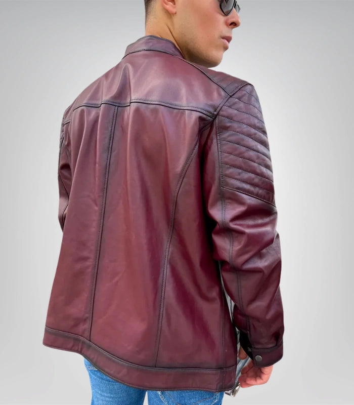 Custom burgundy leather jacket – men’s genuine leather coat