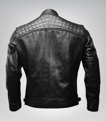 Men’s Diamond Quilted Black Leather Biker Jacket Slim Fit Retro Style