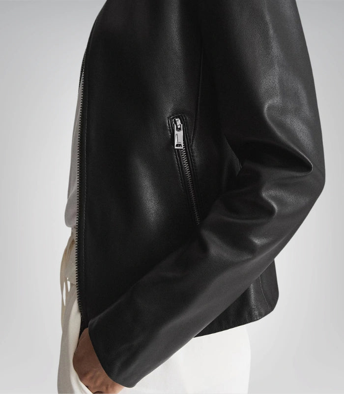 Women’s Black Leather Jacket 100% Lambskin with Gunmetal Zipper