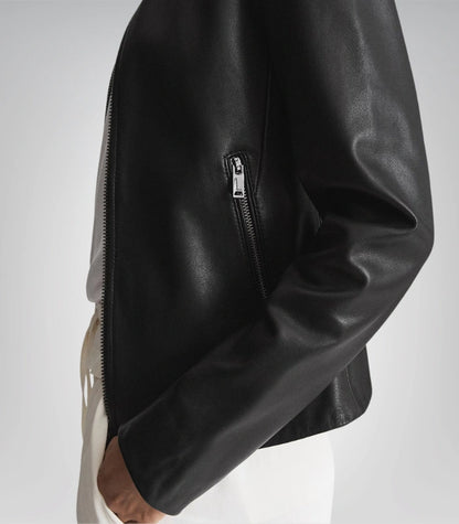 Women’s Black Leather Jacket 100% Lambskin with Gunmetal Zipper