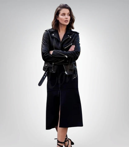 Trendy women’s black leather blazer coat – short street fashion