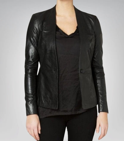 Women’s Black Leather Blazer Coat Short Street Style Jacket