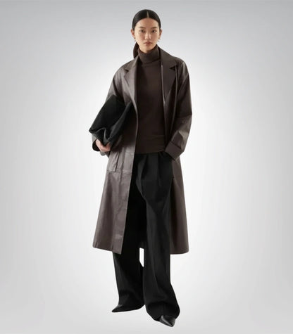 Women’s premium leather trench coat – long elegant design